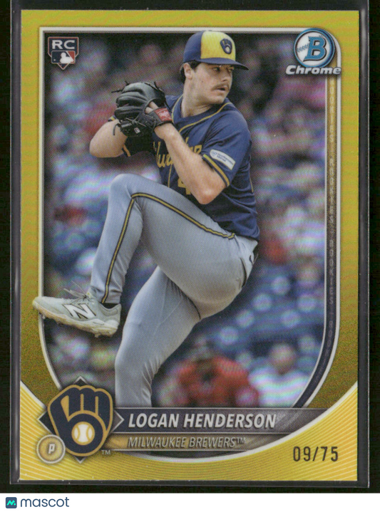 2025 Bowman Chrome Logan Henderson #92 Yellow Refractor RC Rookie 09/75