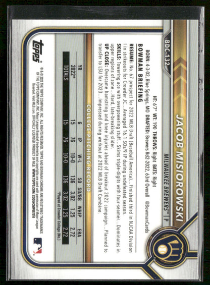 2022 Bowman Draft Jacob Misiorowski #BDC-132 Black & White RayWave 1st Bowman