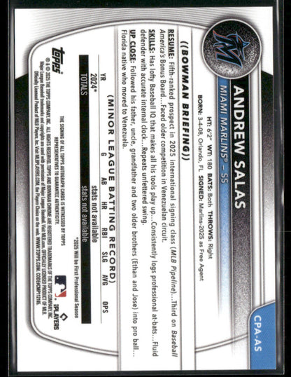 2025 Bowman Chrome Andrew Salas #CPA-AS 1st Bowman Auto