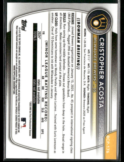 2025 Bowman Chrome Cristopher Acosta #BCP-176 Orange Wave 1st Bowman 16/25