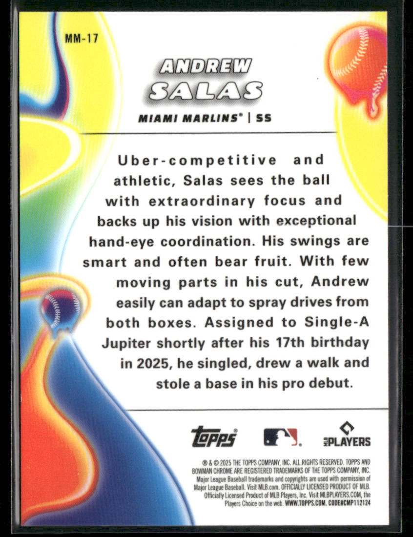 2025 Bowman Chrome Andrew Salas #MM-17 Gold Refractor Melt Mashers 23/50