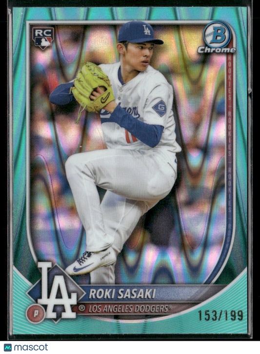 2025 Bowman Chrome Roki Sasaki #12 Aqua RayWave Refractor RC Rookie 153/199