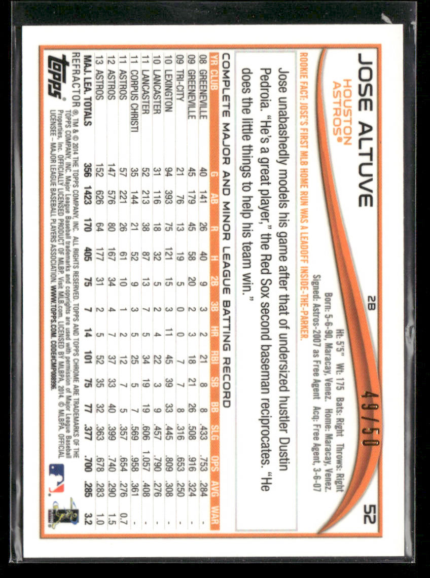 2014 Topps Chrome Jose Altuve #52 Gold Refractor 49/50
