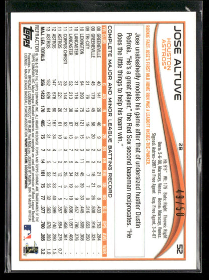 2014 Topps Chrome Jose Altuve #52 Gold Refractor 49/50
