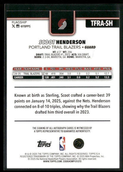 2025-26 Topps Flagship Scoot Henderson #TFRA-SH Real One Auto Gold Rainbow 16/50