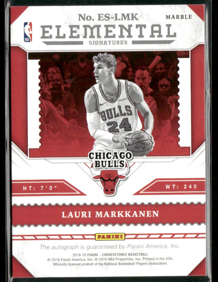 2018-19 Panini Cornerstones Lauri Markkanen #ES-LMK Elemental Auto Marble 02/10