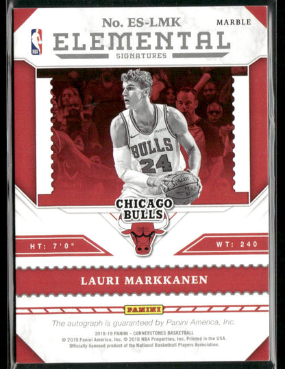 2018-19 Panini Cornerstones Lauri Markkanen #ES-LMK Elemental Auto Marble 02/10