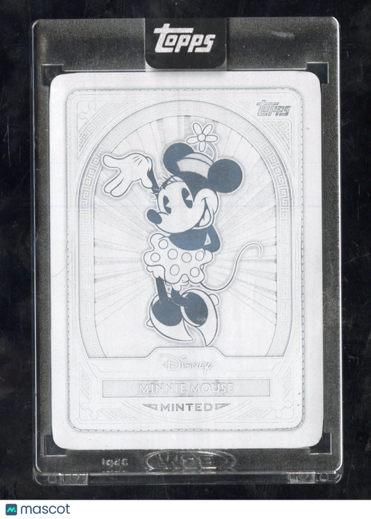 2025 Topps Disney Mint Minnie Mouse Platinum Black Printing Plate 1/1 #108 (BW)