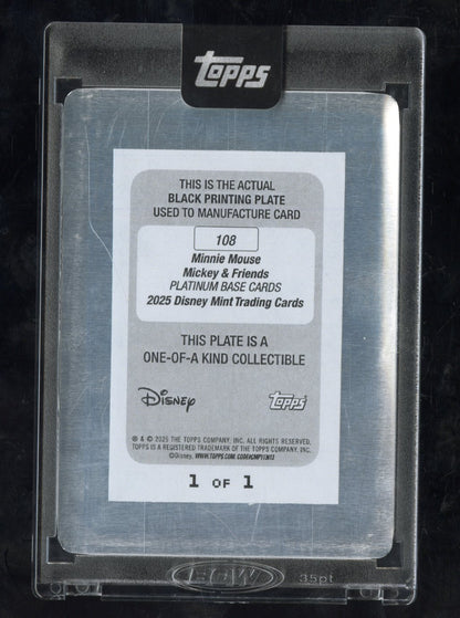2025 Topps Disney Mint Minnie Mouse Platinum Black Printing Plate 1/1 #108 (BW)