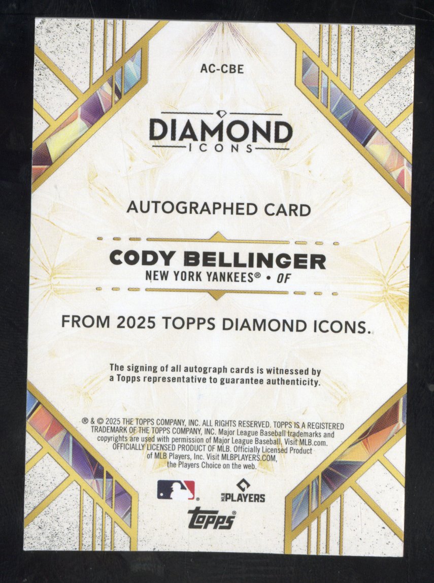2025 Topps Diamond Icons Cody Bellinger #AC-CBE Auto Black Parallel 05/10 (BW)