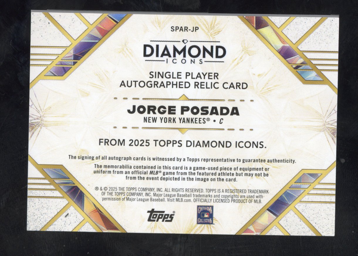 2025 Topps Diamond Icons Jorge Posada #SPAR-JP Auto Relic 08/25 (BW)