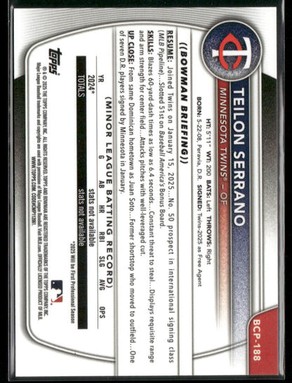 2025 Bowman Chrome Teilon Serrano #BCP-188 Orange Refractor 1st Bowman 19/25