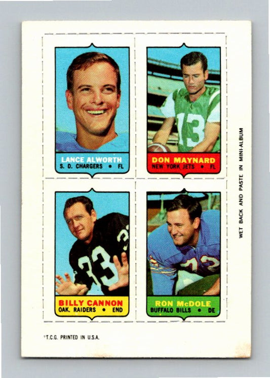 1969 Topps Don Maynard Lance Alworth Ron McDole Billy Cannon Four-in-One