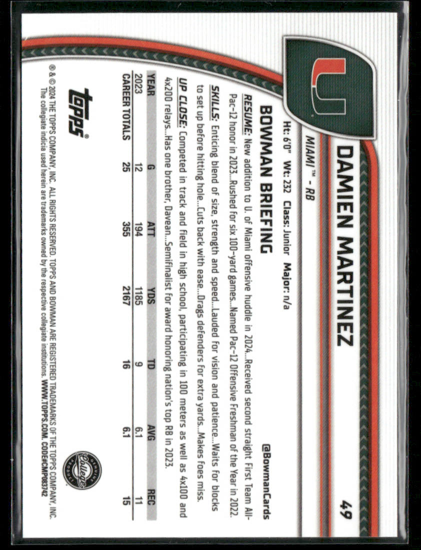 2024 Bowman Chrome University Damien Martinez #49