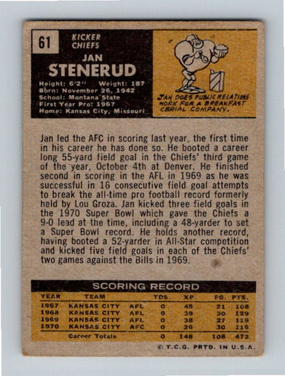 1971 Topps Jan Stenerud #61