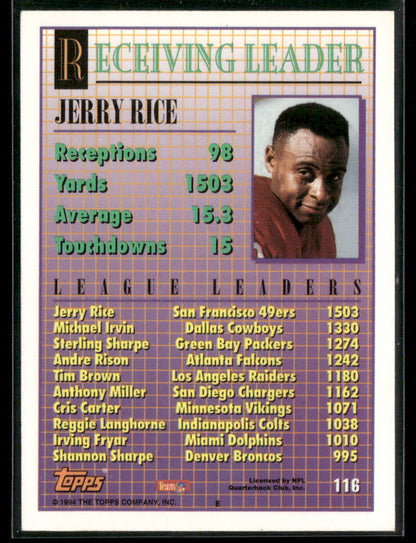 1994 Topps Jerry Rice #116 League Leader Receiving Yards