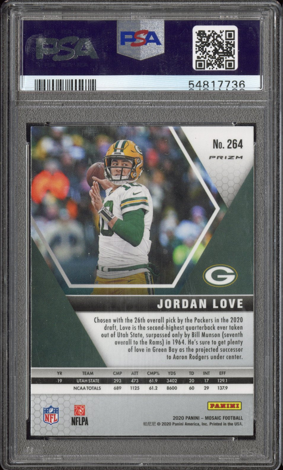 2020 Panini Mosaic Jordan Love #264 Reactive Orange PSA 9