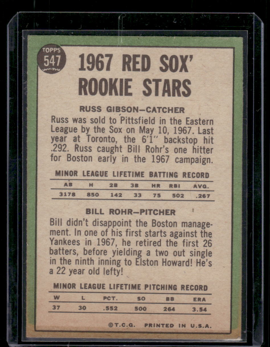 1967 Topps Bill Rohr Russ Gibson #547 Red Sox 1967 Rookie Stars