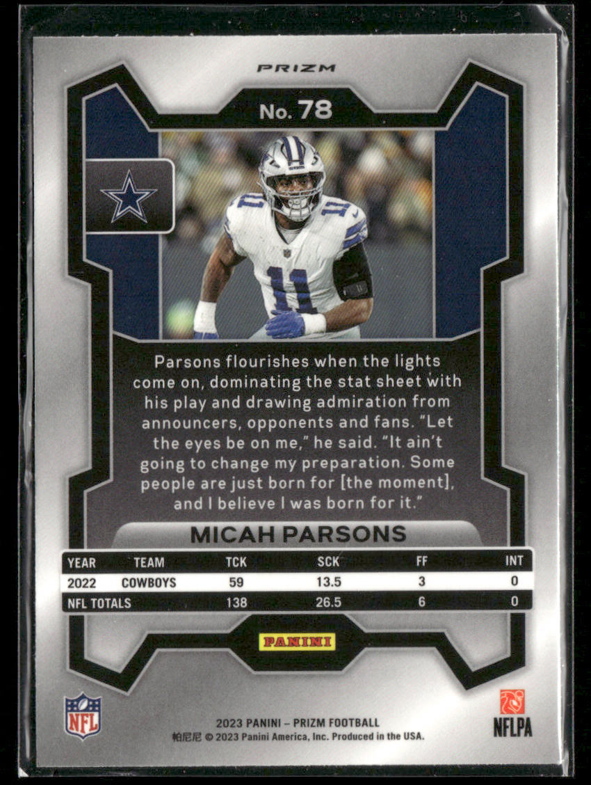 2023 Panini Prizm Micah Parsons #78 Silver Prizm