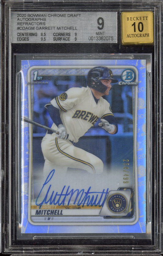 2020 Bowman Chrome Draft Autographs Refractors Garrett Mitchell #CDAGM BGS 9