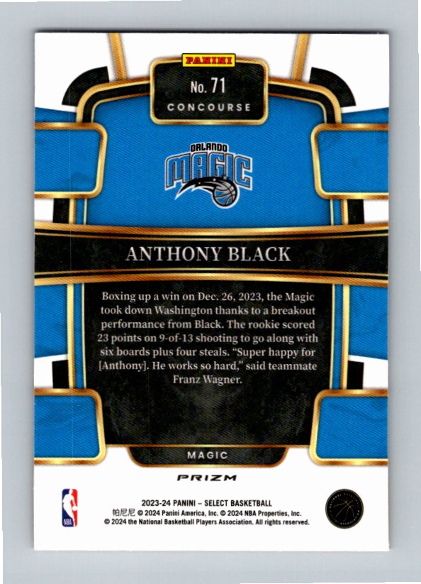 2023 Panini Select Anthony Black #71 RC