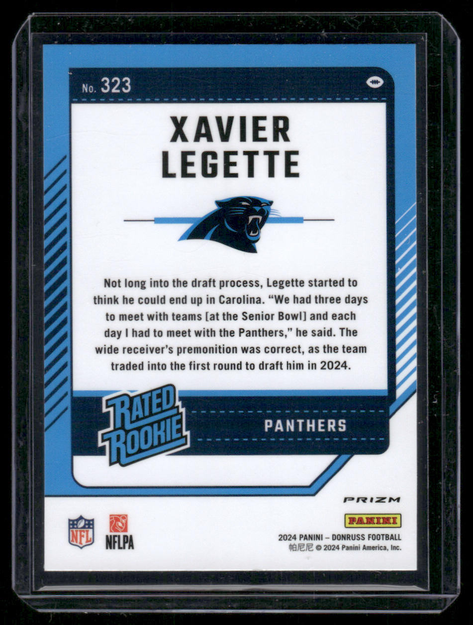 2024 Panini Donruss Xavier Legette #323 Optic Red Pandora Rated Rookie