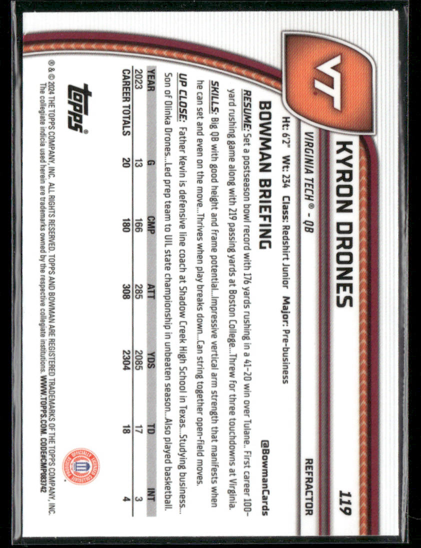 2024 Bowman Chrome University Kyron Drones #119