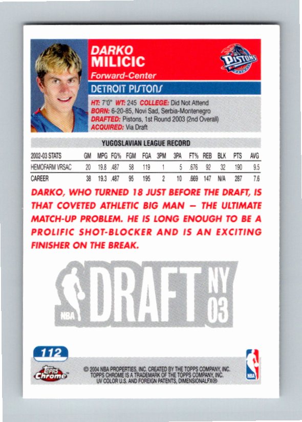 2003 Topps Chrome Darko Milicic #112