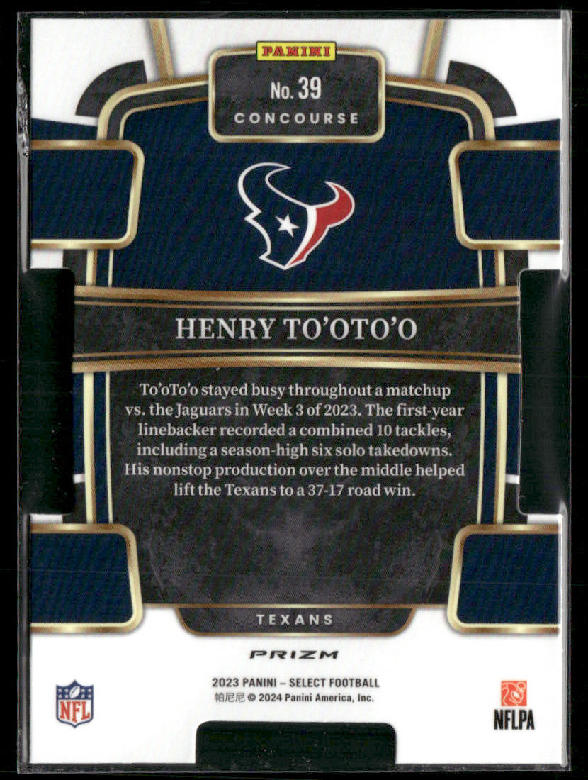 2023 Panini Select Henry To'oto'o #39 Die Cut RC