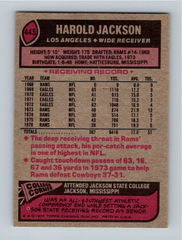 1977 Topps Harold Jackson #445