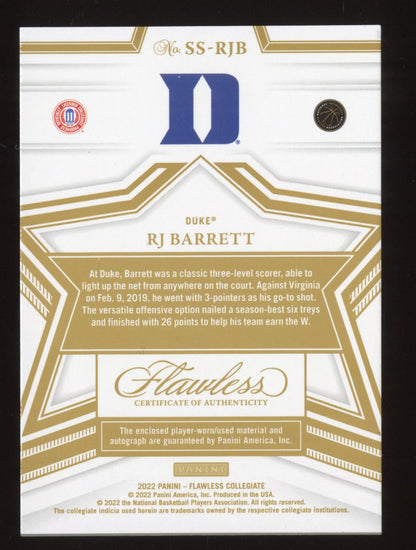 2022 Panini Flawless Collegiate RJ Barrett #SS-RJB Star Swatch Signatures /25