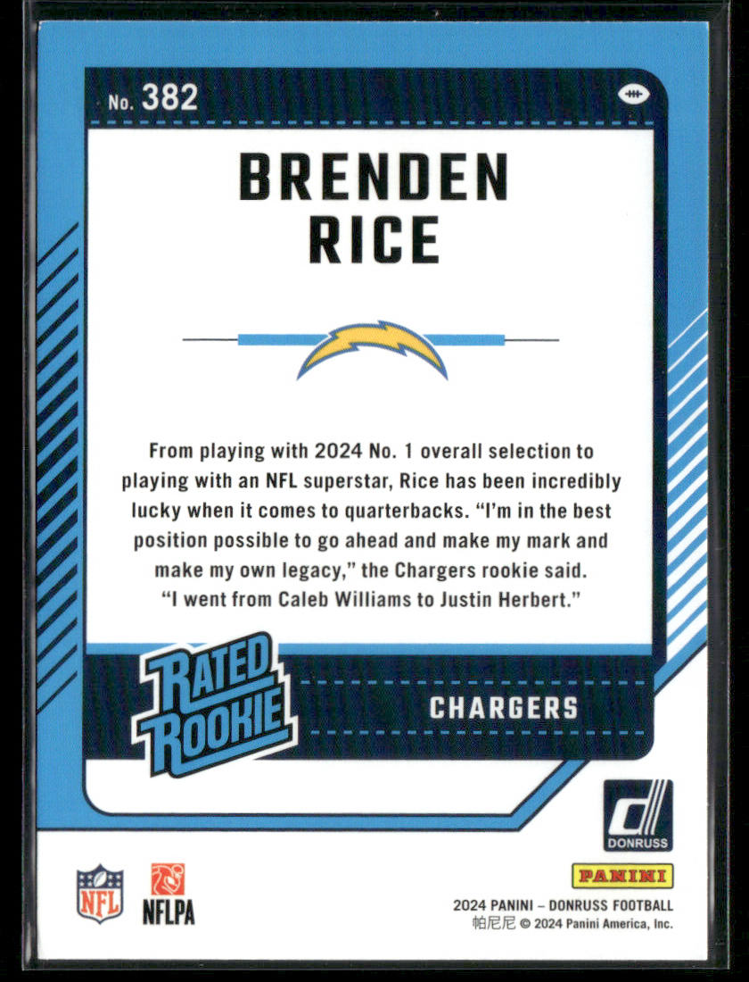 2024 Donruss Brenden Rice #382 Press Proof Purple Rated Rookie