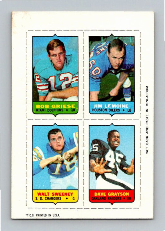 1969 Topps Jim Lemoine Dave Grayson Bob Griese Walt Sweeney Four-in-One Singles