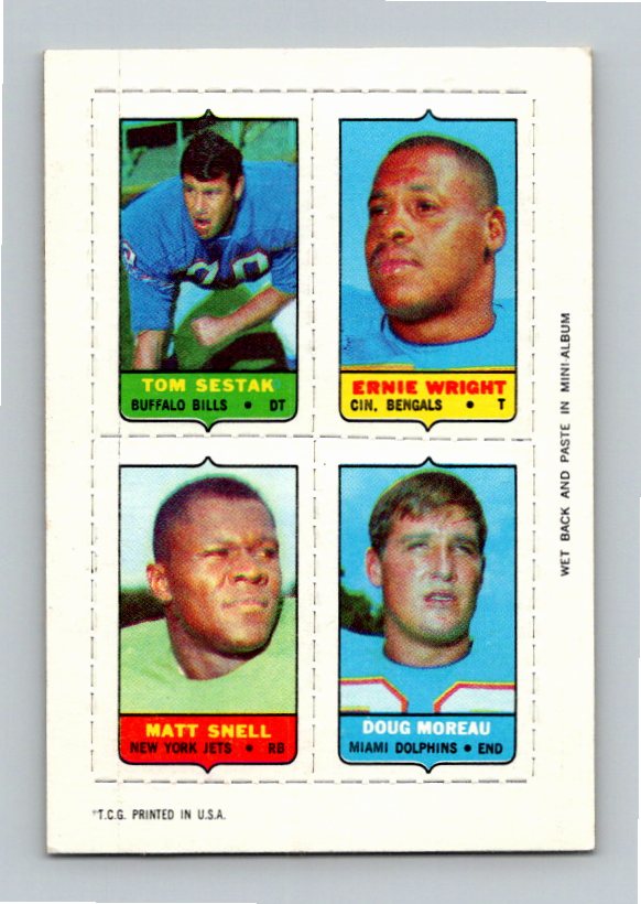 1969 Topps Doug Moreau Matt Snell Tom Sestak Ernie Wright Four-in-One