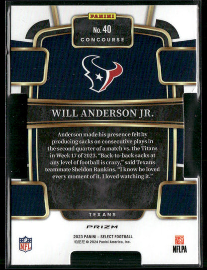 2023 Panini Select Will Anderson Jr. #40 RC