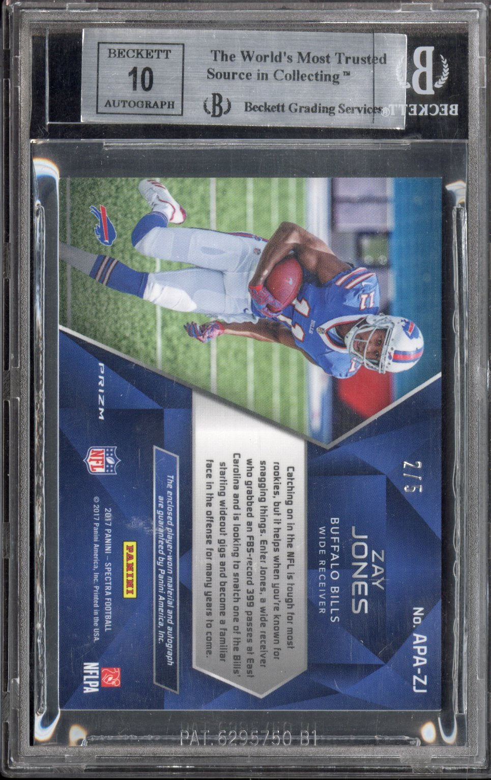 2017 Panini Spectra Zay Jones #13 Aspiring Patch Auto Neon Orange 2/5 BGS 9