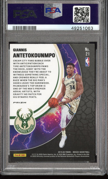 2019-20 Panini Mosaic Giannis Antetokounmpo #21 Overdrive PSA 10