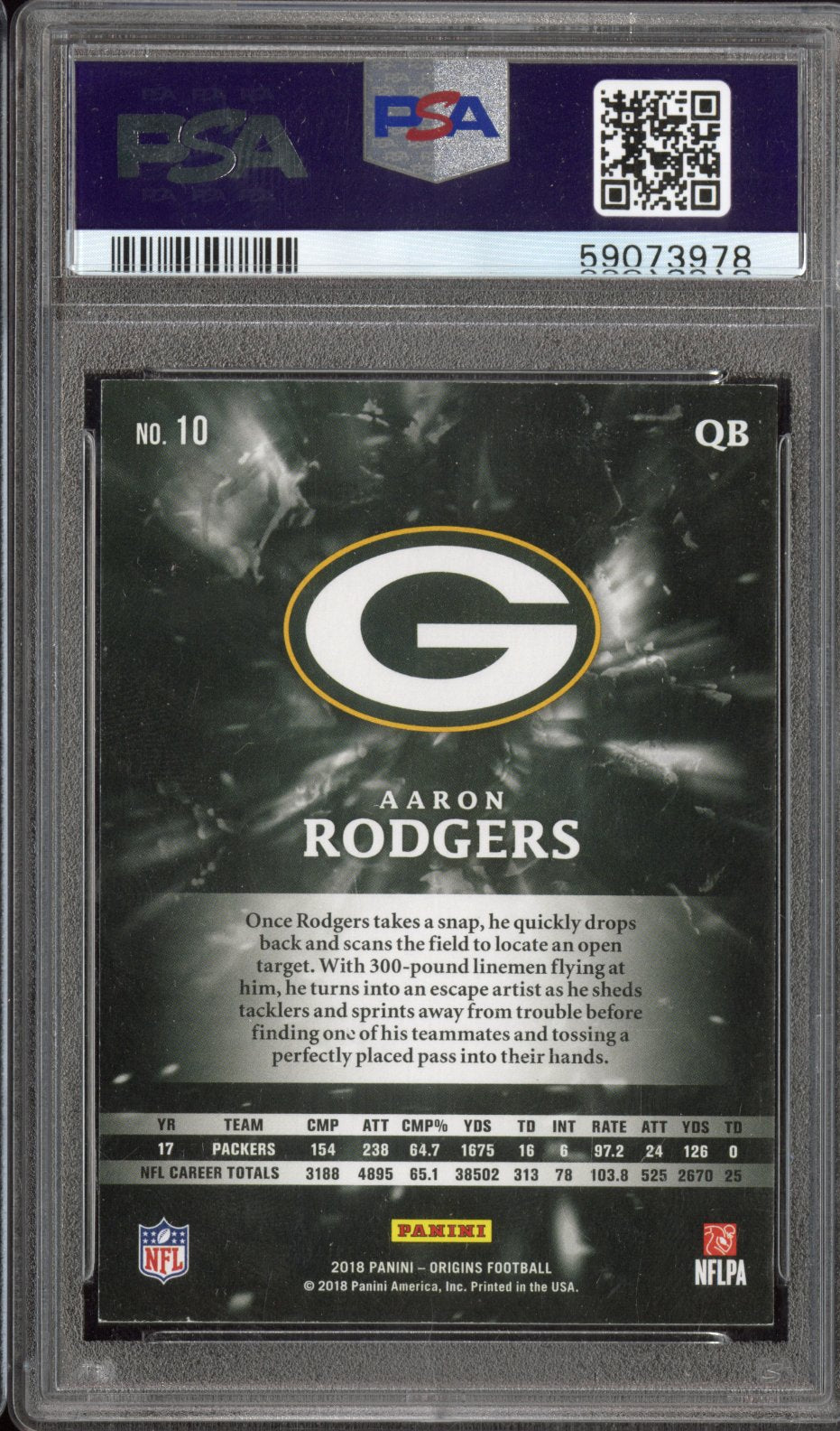 2018 Panini Origins Aaron Rodgers #10 Gold /10 PSA 9