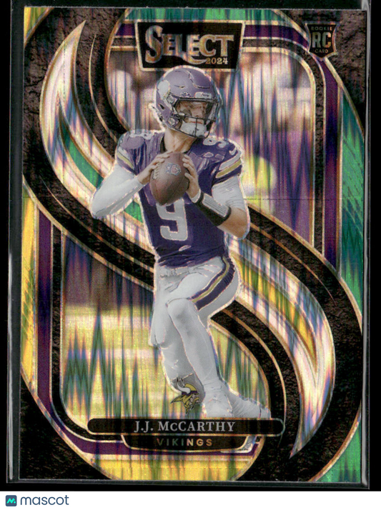 2024 Panini Select J.J. McCarthy #134 Green And Yellow Shock Prizm RC Rookie