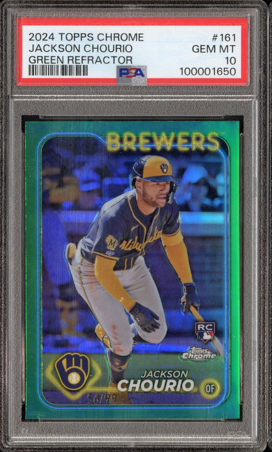 2024 Topps Chrome Jackson Chourio #161 Green Refractor /99 PSA 10