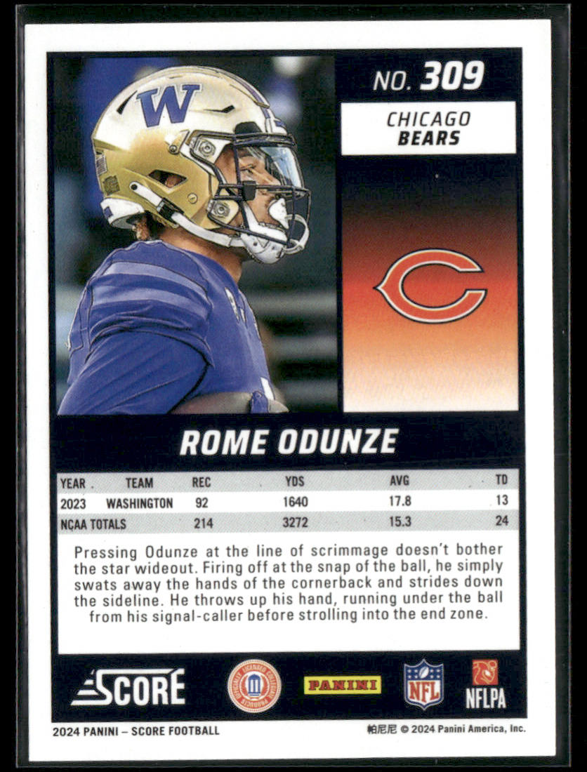 2024 Panini Score Rome Odunze #309 Purple