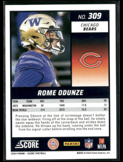 2024 Panini Score Rome Odunze #309 Purple