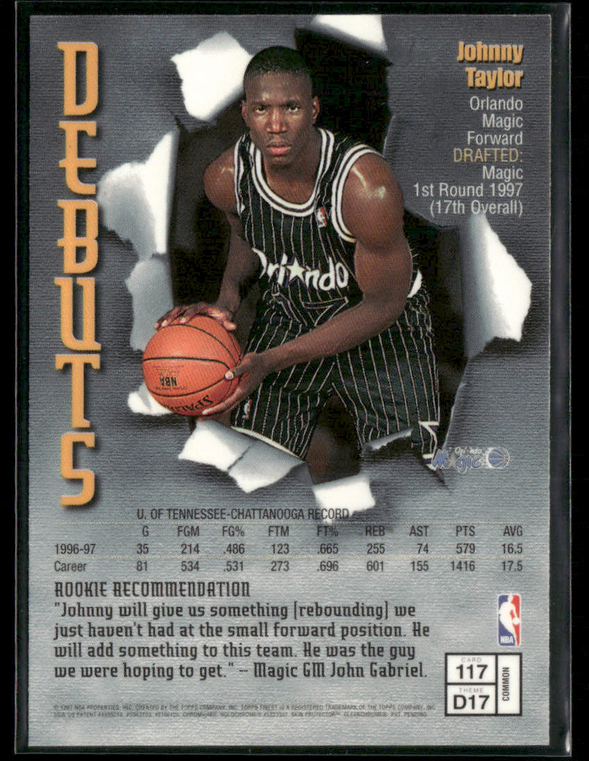 1997-98 Topps Finest Johnny Taylor #D17 Debuts Rookie