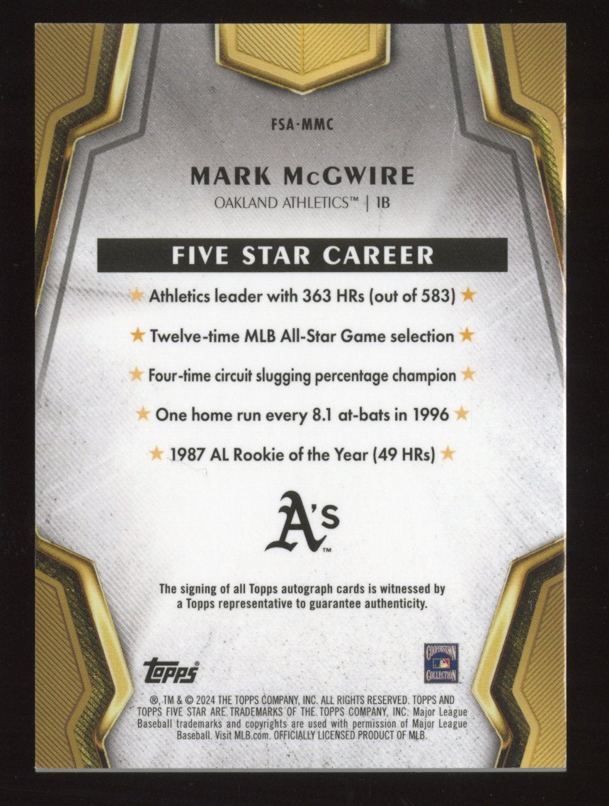 2024 Topps Five Star Mark McGwire #FSA-MMC Aqua 64/75 RC Autographed