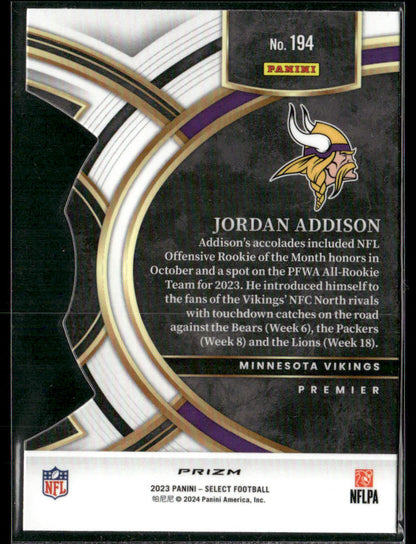 2023 Panini Select Jordan Addison #194 Premier Prizm Rookie