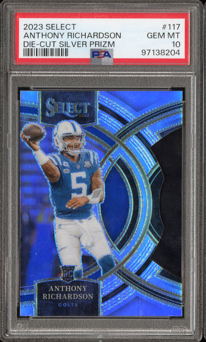 2023 Panini Select Anthony Richardson #117 Die Cut Silver Prizm Rookie PSA 10