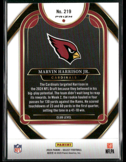 2024 Panini Select Marvin Harrison Jr. #219 Green Black Shock Prizm RC Rookie