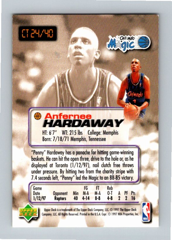 1997 Upper Deck Anfernee Hardaway #CT24 Crunch Time