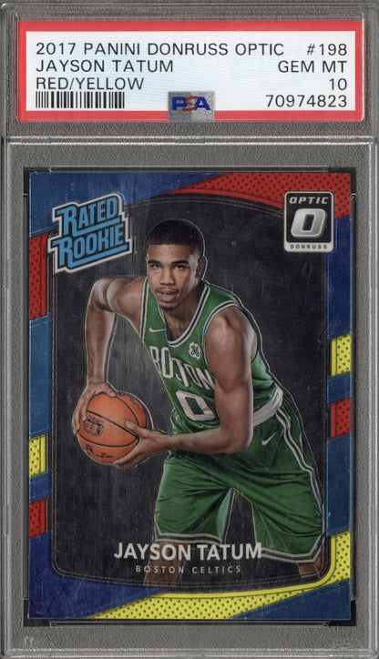 2017 Donruss Optic #198 Jayson Tatum Rated Rookie Red Yellow PSA 10 Gem Celtics