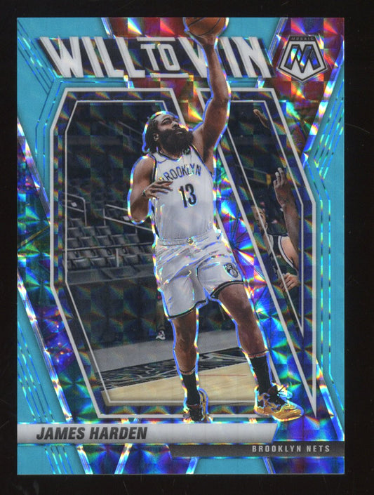 2020-21 Panini Mosaic James Harden #8 Fluorescent Blue Mozaic /15